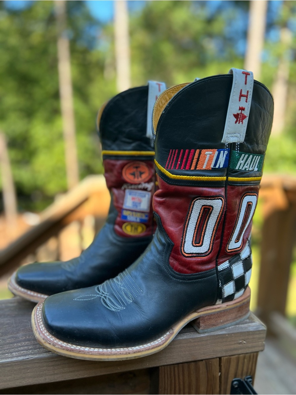 Tin Haul "Running Hot" Nascar Racing Theme Leather Cowboy Boots